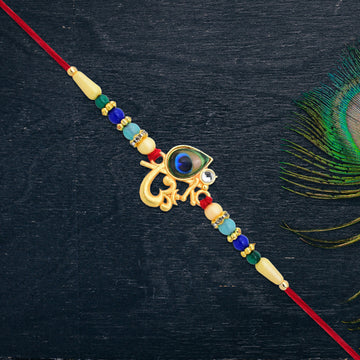 Divine Govind Rakhi With Peacock Feather Design And Multicolor Beads